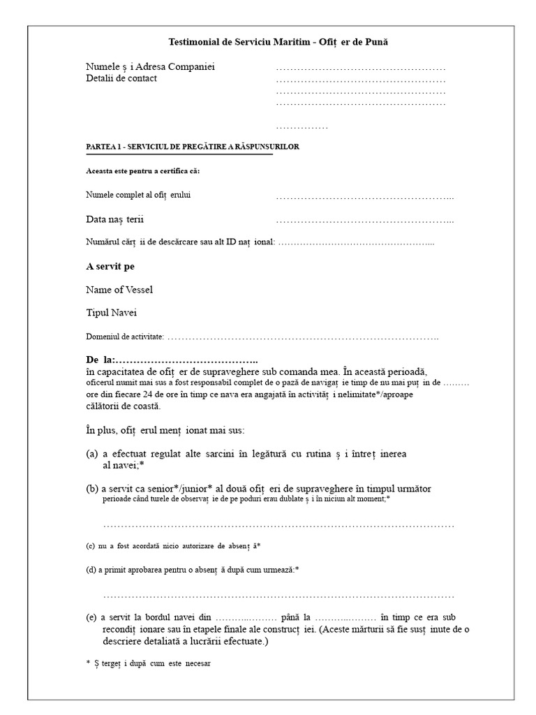 Declaratie de Serviciu Maritim Ofiter de Pont | PDF