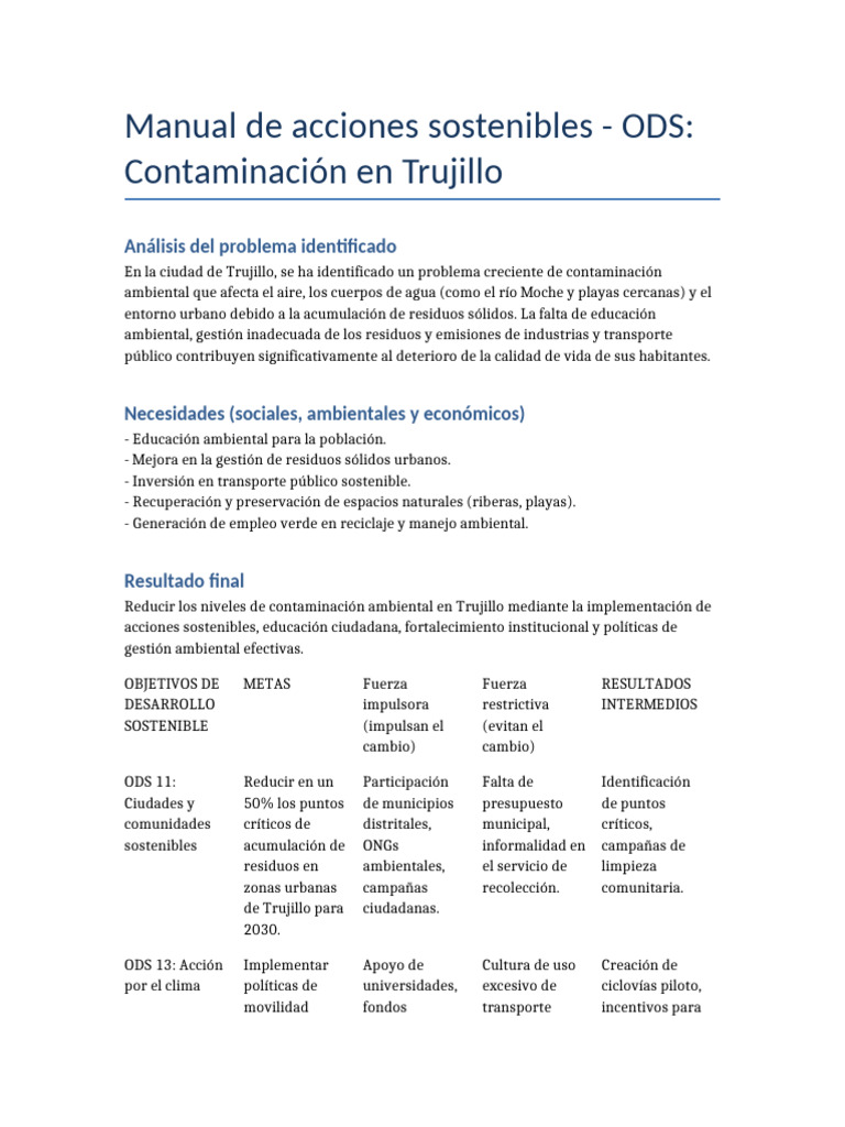 Acciones Sostenibles contra Contaminación en Trujillo | PDF | Residuos ...