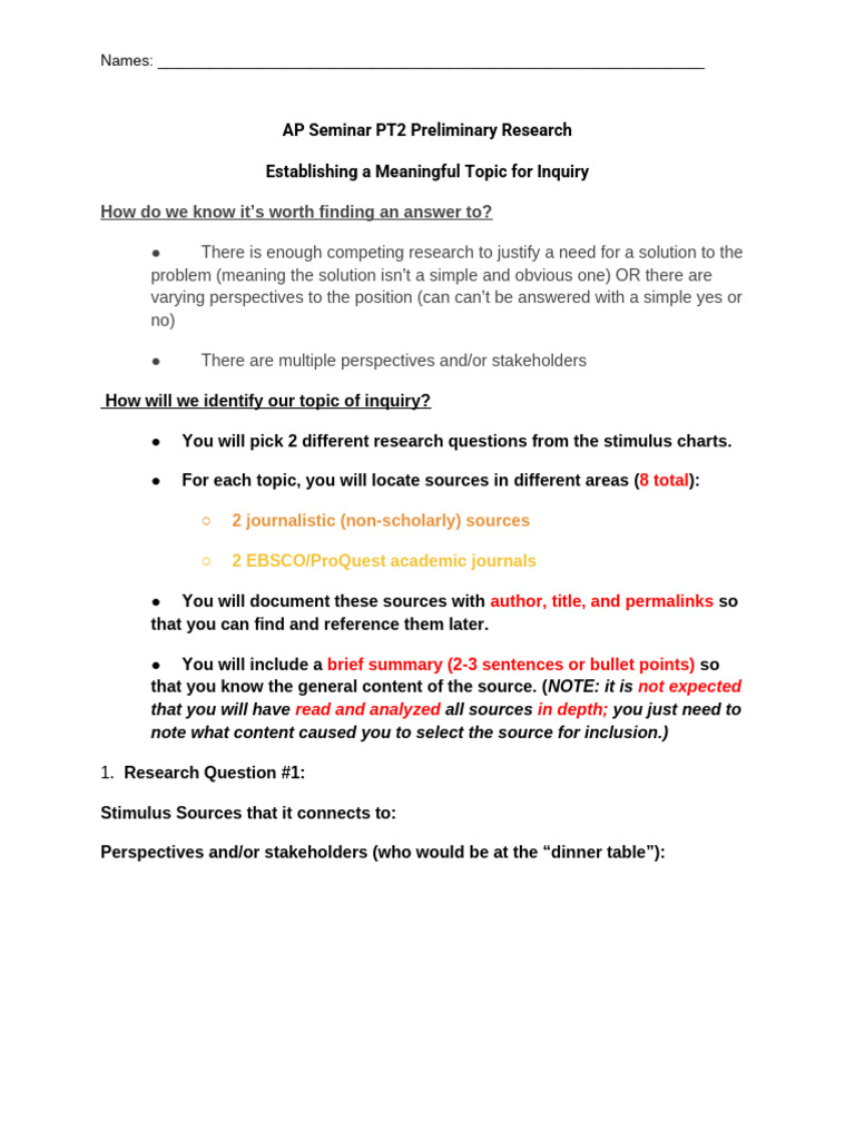 AP Seminar Research Topic Guide | PDF | Human Communication
