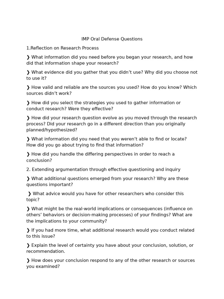 IMP Oral Defense Question Guide | PDF