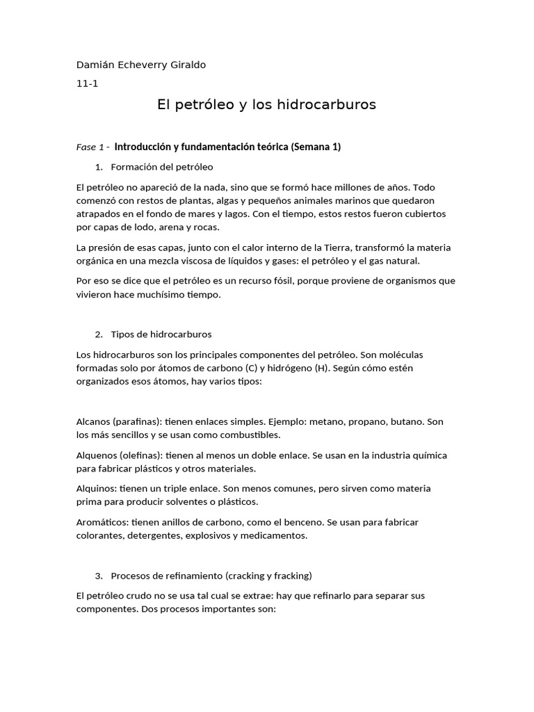 Formación y usos del petróleo y hidrocarburos | PDF | Hidrocarburos ...
