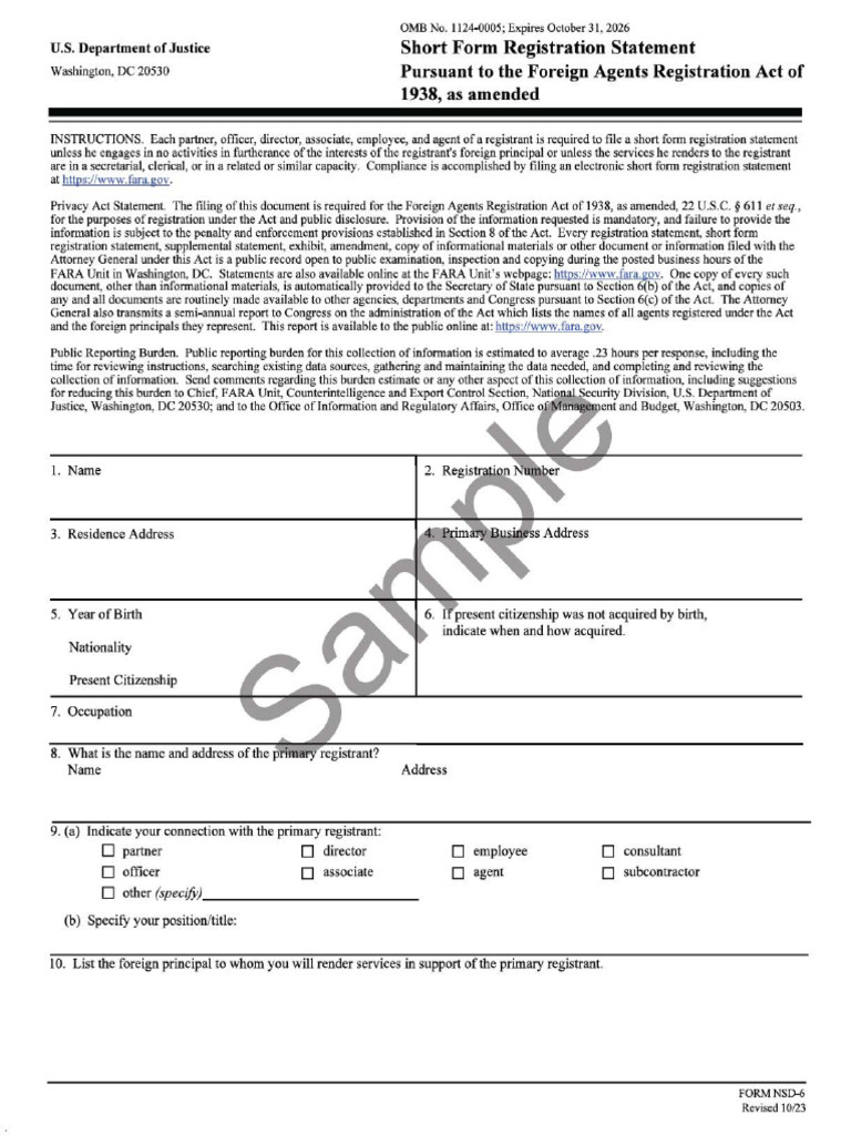 FARA Short Form Registration Guide | PDF | Government | Legal Documents