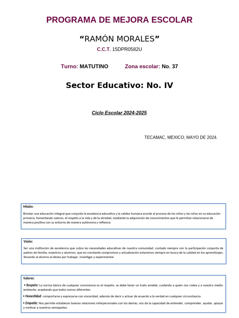 Programa de Mejora Escolar 2024-2025 | PDF | Enseñando | Maestros
