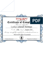 Certificate for Microsoft Office Course Completion