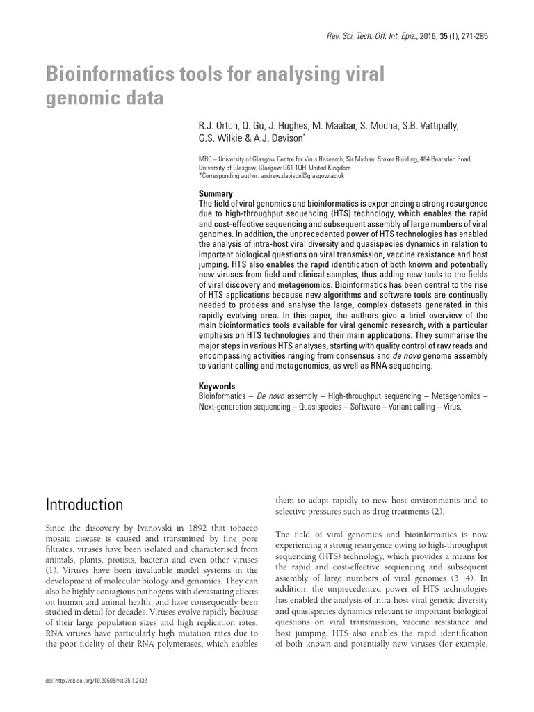 Bioinformatics Tools for Viral Genomics | PDF | Phylogenetics | Dna ...