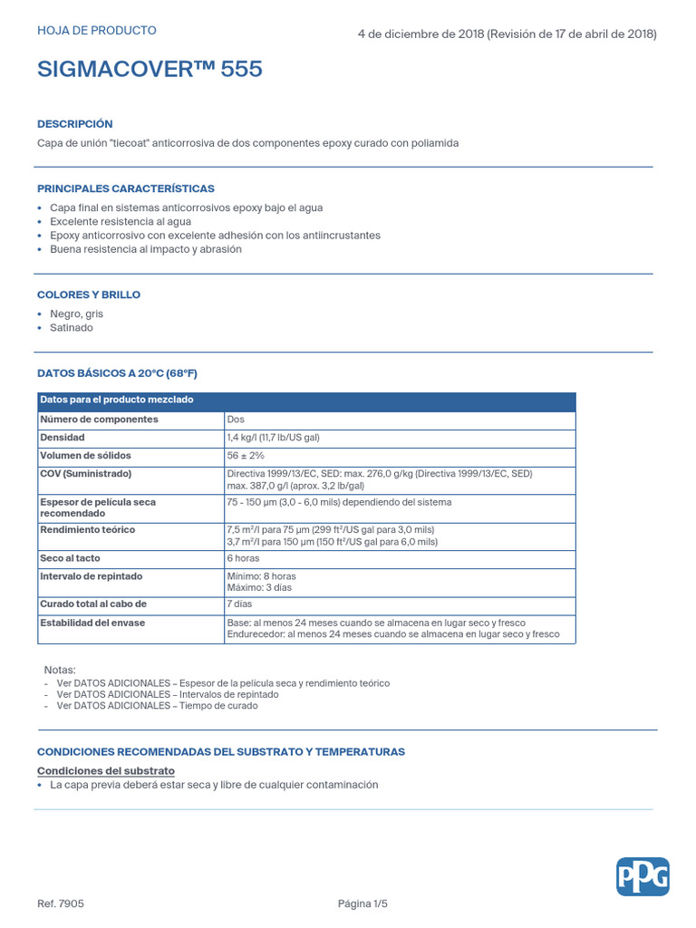 SigmaCover 555: Capa Anticorrosiva Epoxy | PDF