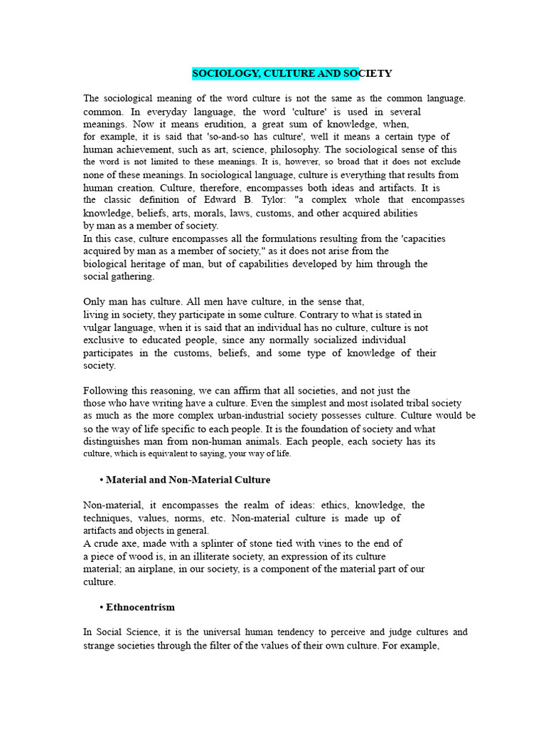 Understanding Culture in Sociology | PDF | Society | Knowledge
