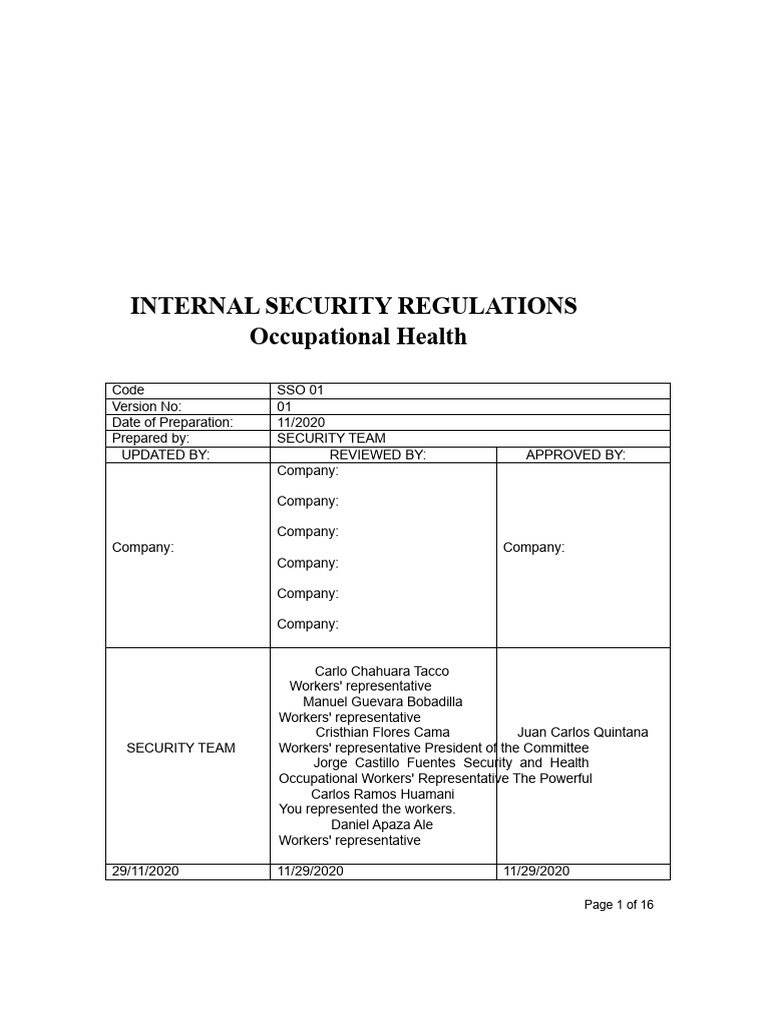 Internal Regulations Cmp. S.A. | PDF | Occupational Safety And Health ...