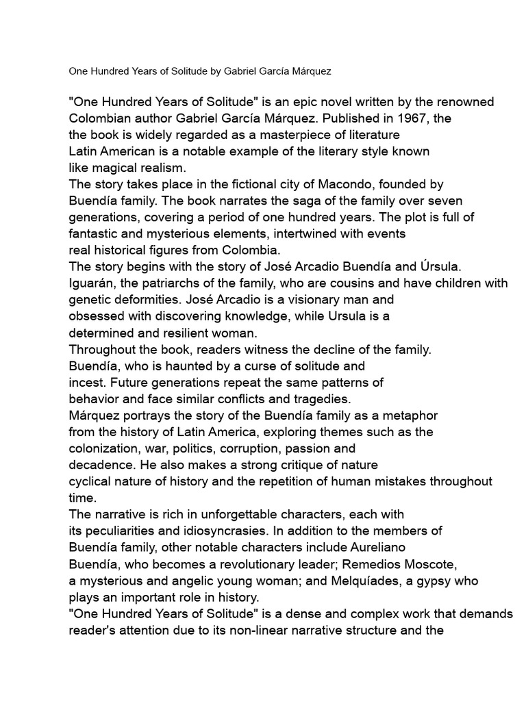 One Hundred Years of Solitude Overview | PDF