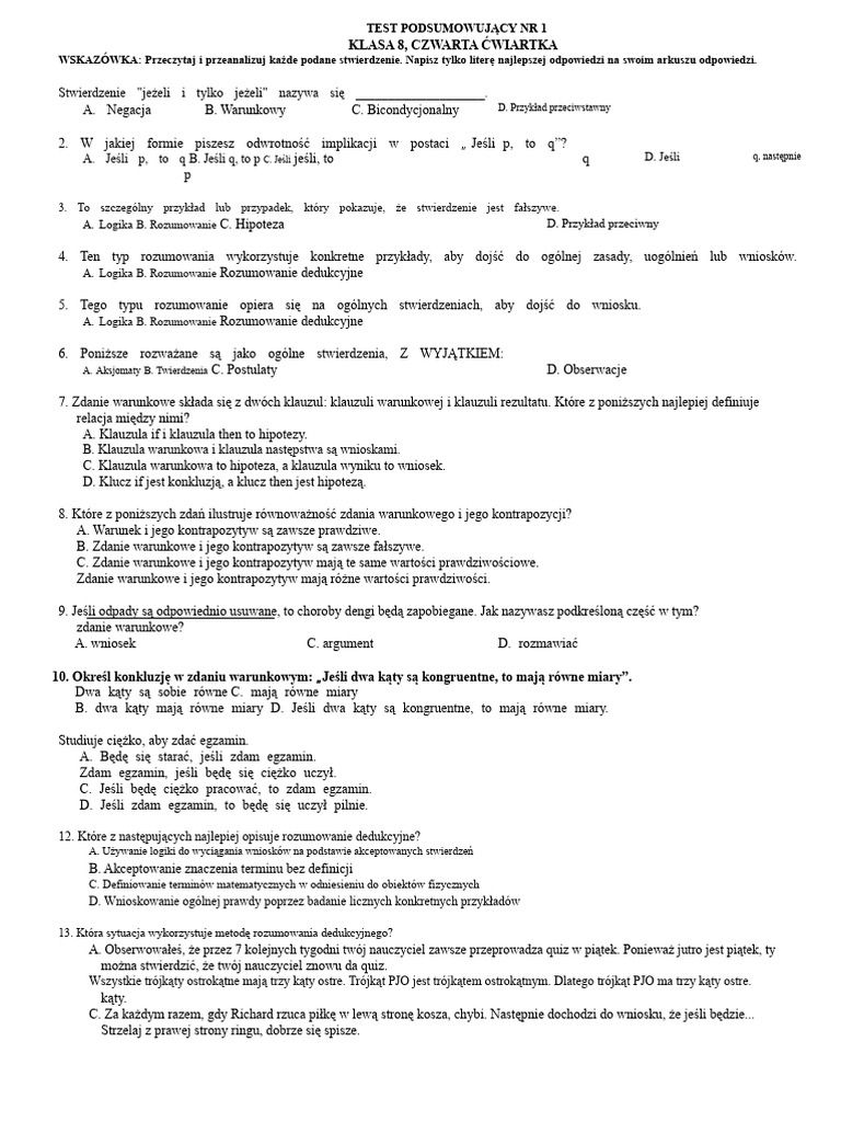 Test Summatywny NR 1 | PDF