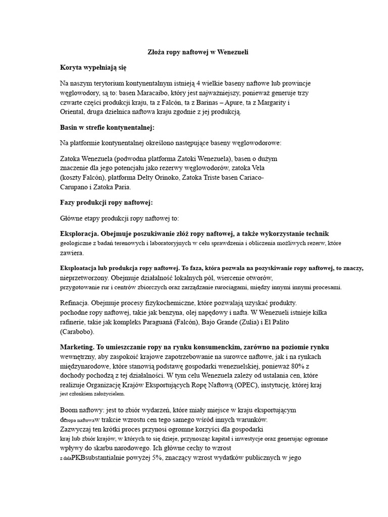 Złoża Ropy Naftowej Wenezueli | PDF