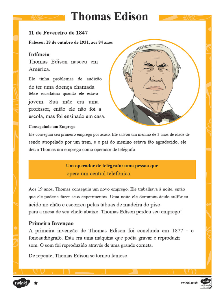 Vida e Invenções de Thomas Edison | PDF | Thomas Edison