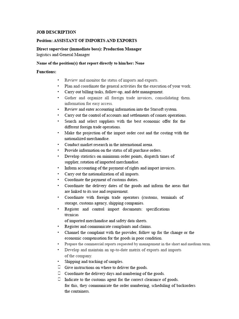 Assistant of Imports and Exports Role | PDF | Invoice | Business