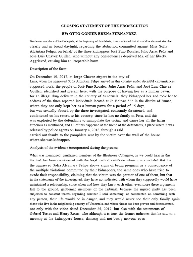 Prosecution's Closing Statement on Kidnapping | PDF | Kidnapping ...