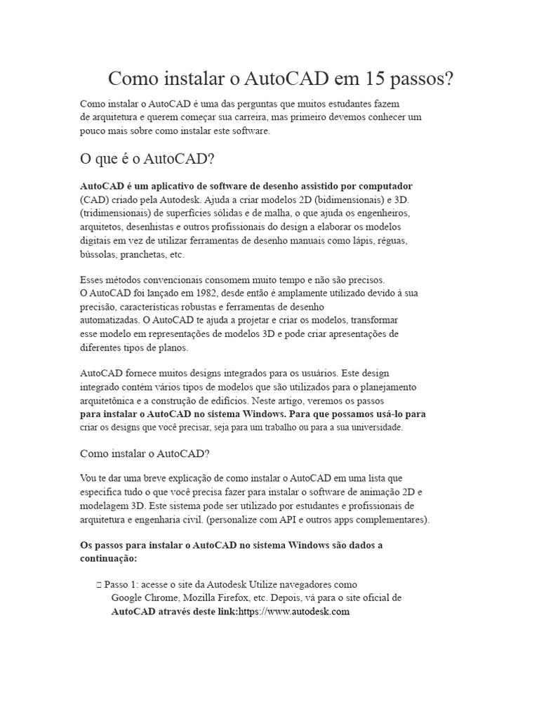 Guia Completo para Instalar AutoCAD | PDF | Auto Cad | Desenho ...