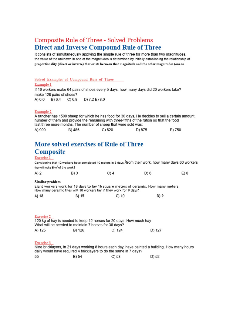 Composite Rule of Three Examples | PDF