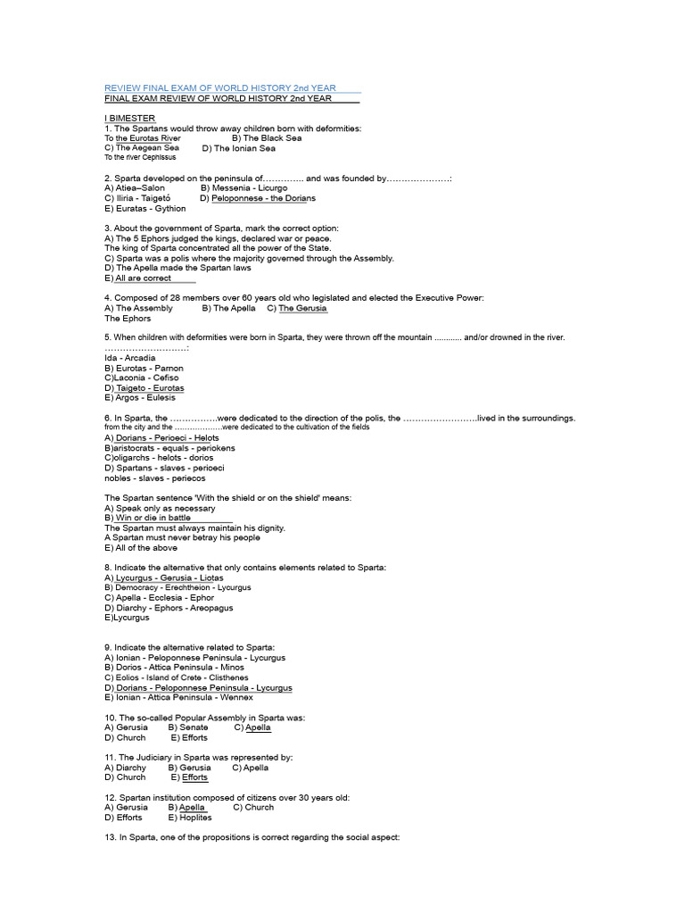 Final Exam Review of World History 2 | PDF | Sparta | Ancient Greece