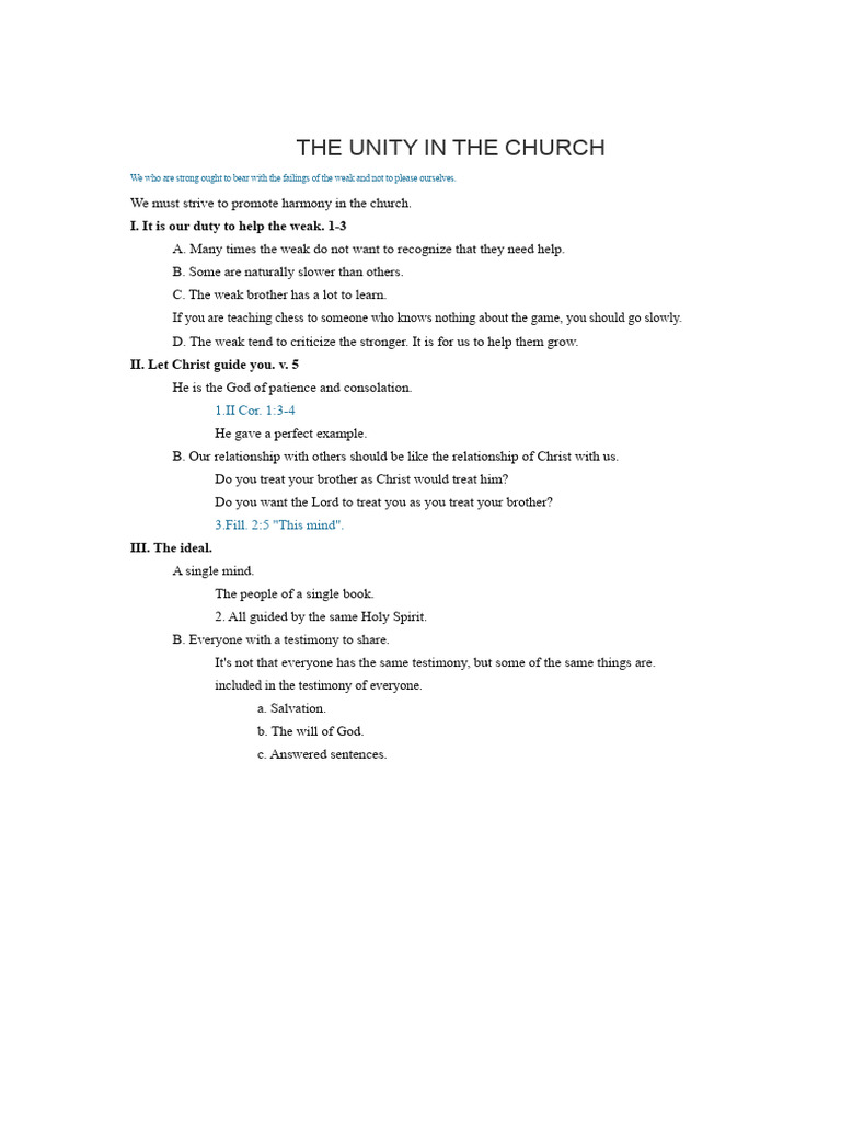 Factors Promoting Church Unity | PDF | Jesus | Paul The Apostle