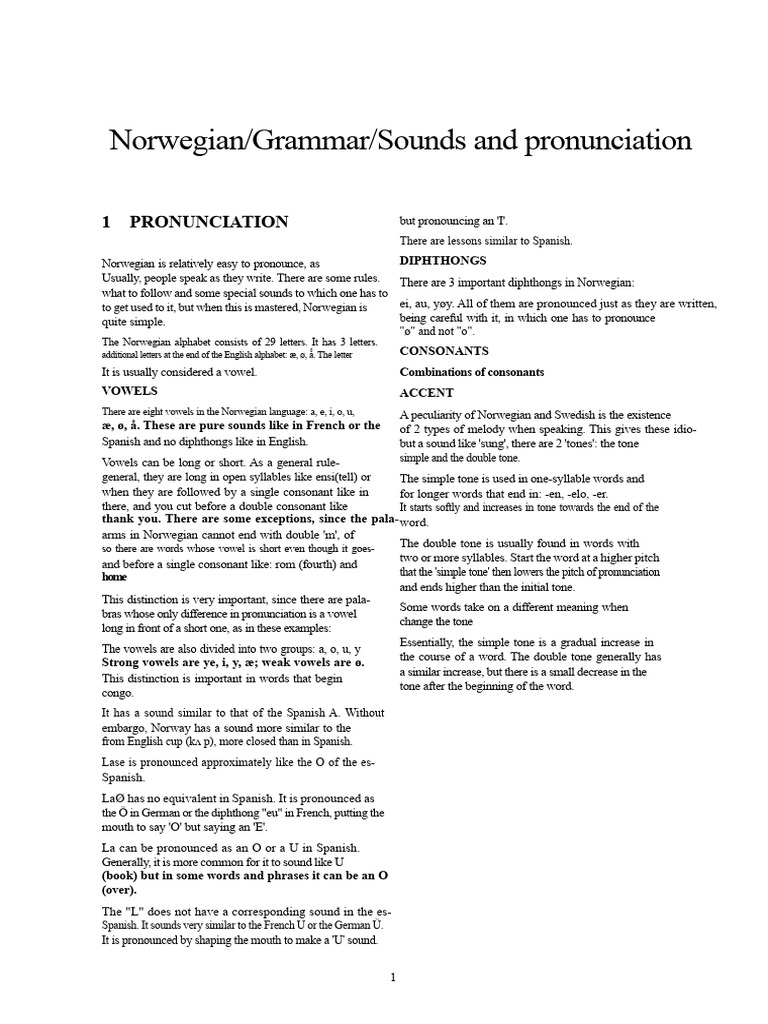 Norwegian Grammar, Sounds and Pronunciation | PDF | Tone (Linguistics ...