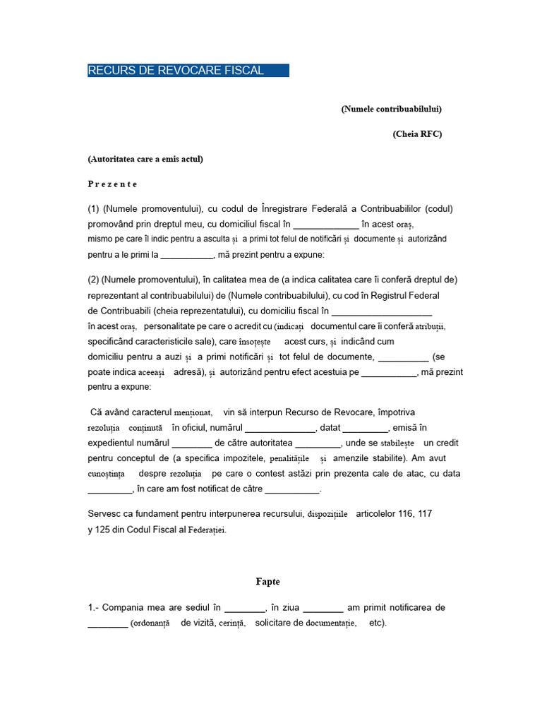 Model de Recurs de Revocare Fiscală | PDF