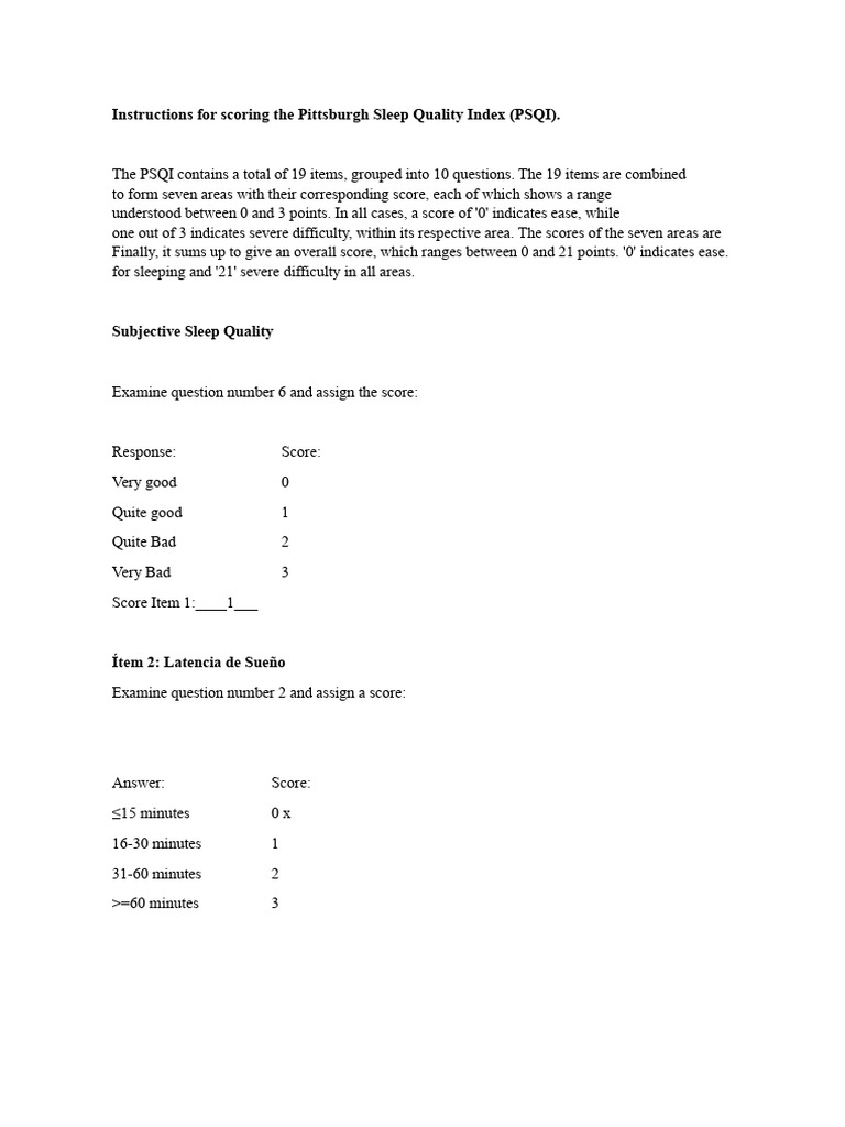 PSQI Scoring Instructions and Interpretation | PDF | Sleep Medicine ...