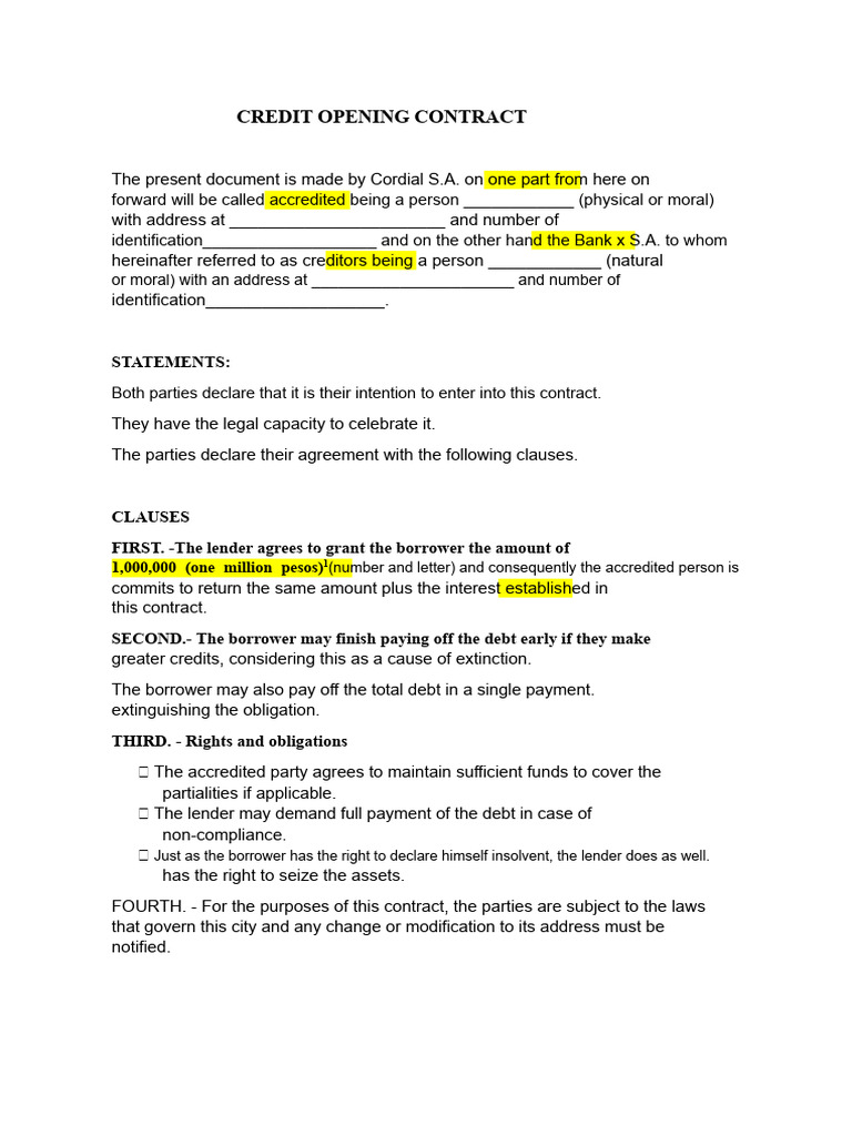 Credit Opening Contract Agreement | PDF | Debt | Credit