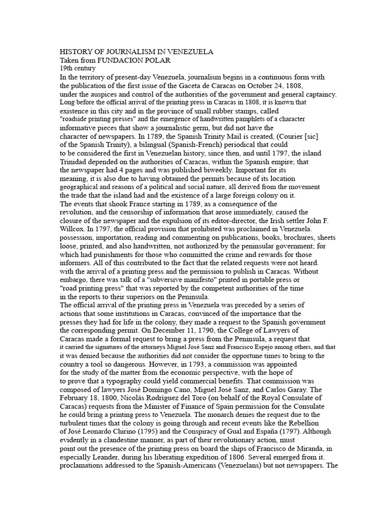 History of Journalism in Venezuela | PDF | Venezuela