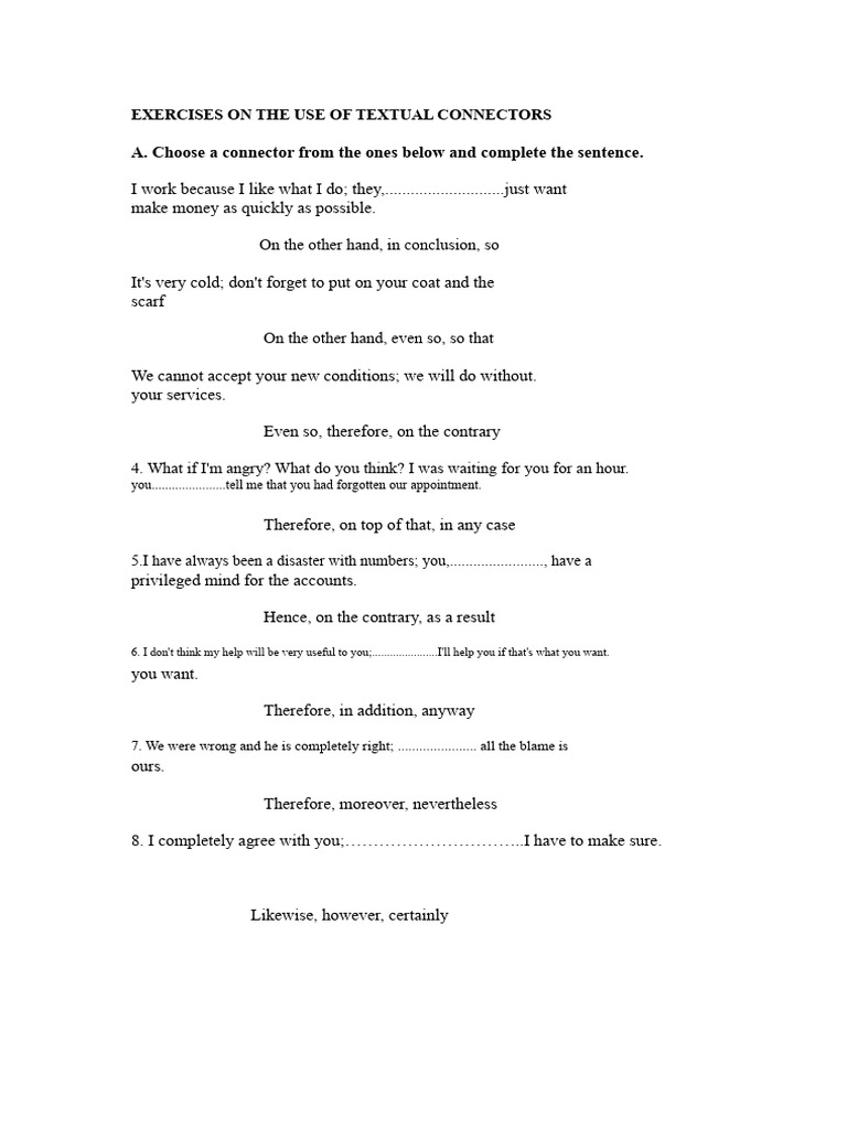 Exercises on Textual Connectors | PDF