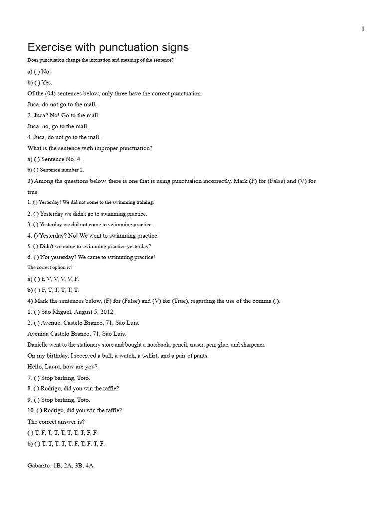 Punctuation Exercises and Answers | PDF | Comma | Punctuation