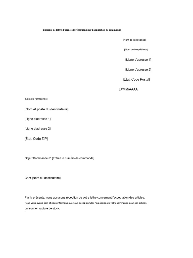 Accusé de réception d'annulation de commande | PDF