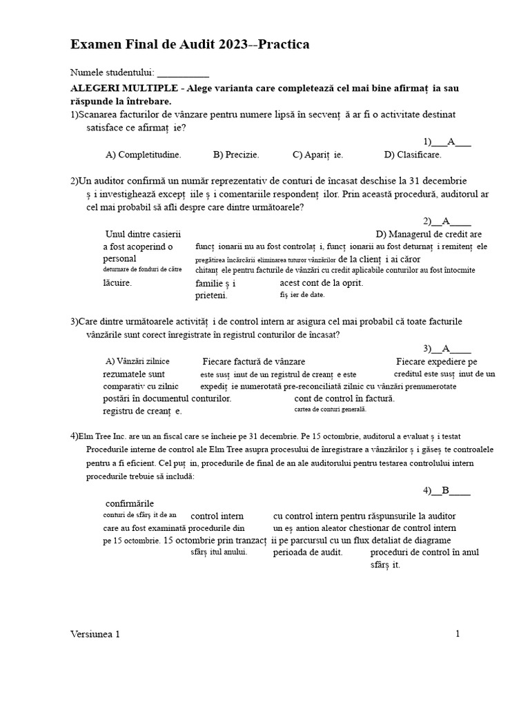 Examen Final de Audit 2023 | PDF