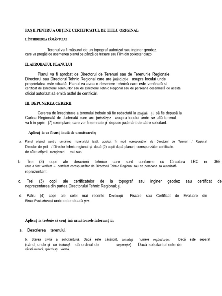 Pași Pentru A Obține Certificatul de Titlu Original | PDF
