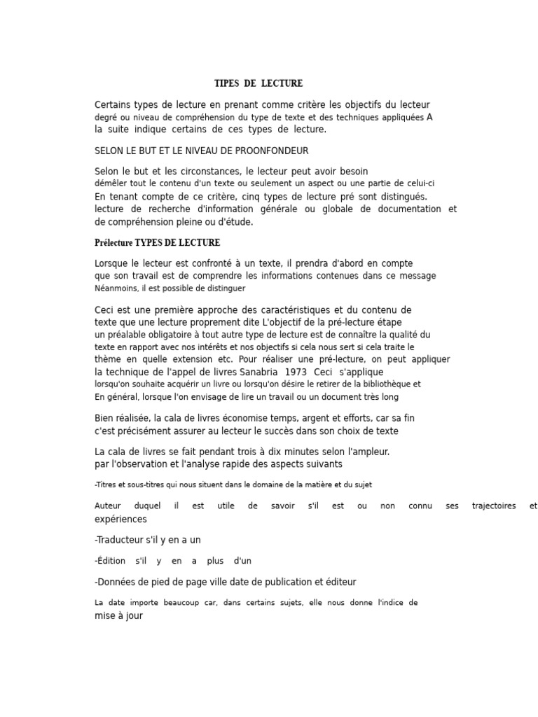 Types de lecture et leurs objectifs | PDF | Apprentissage