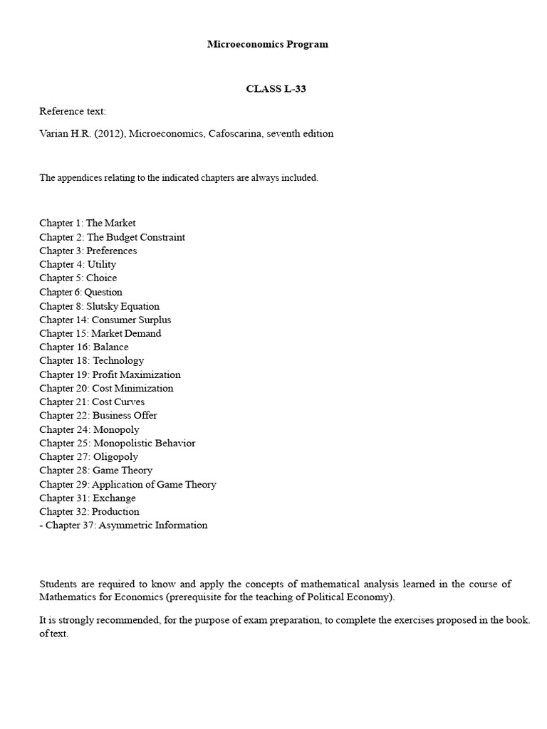 Microeconomics Course Overview and Guidelines | PDF | Microeconomics ...