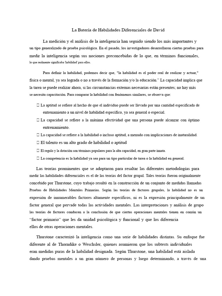 Batería de Habilidades Diferenciales DBDA | PDF | Inteligencia ...