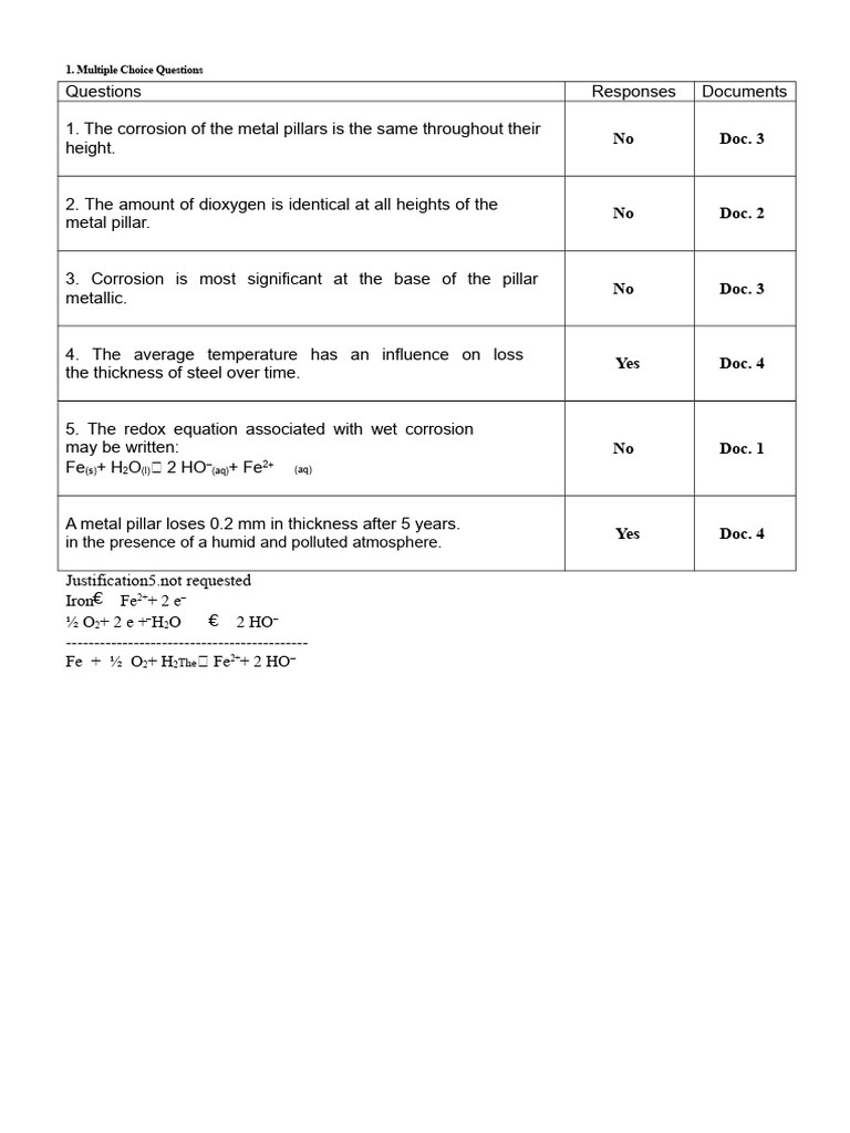 Multiple Choice Questionnaire | PDF | Corrosion | Iron