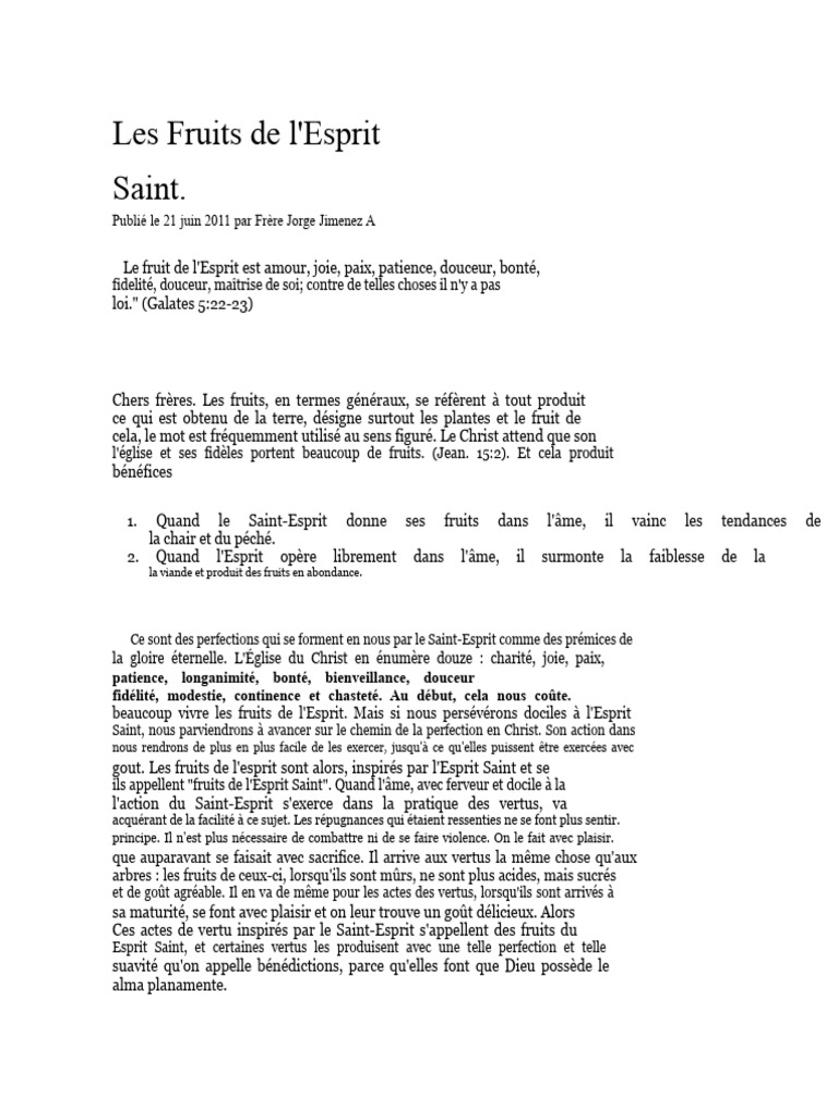 Les Douze Fruits de l'Esprit Saint | PDF | Saint-Esprit | Dieu