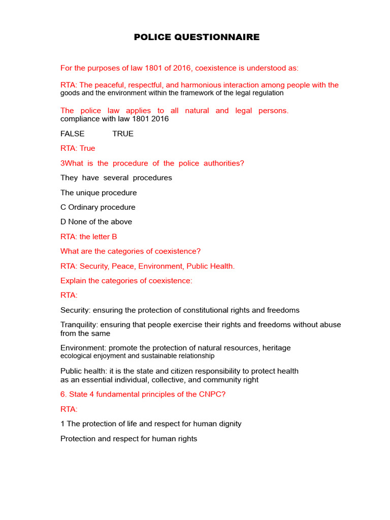 Police Questionnaire on Law 1801/2016 | PDF | Police | Treaty