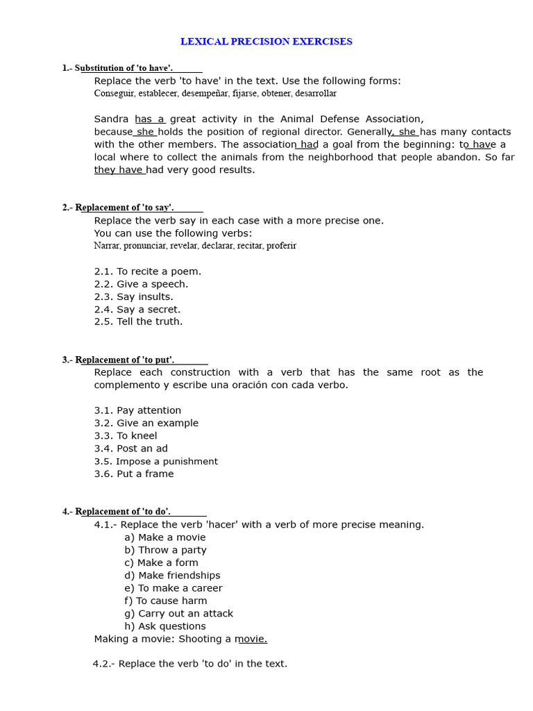 Lexical Precision Exercises Guide | PDF | Linguistics | Grammar