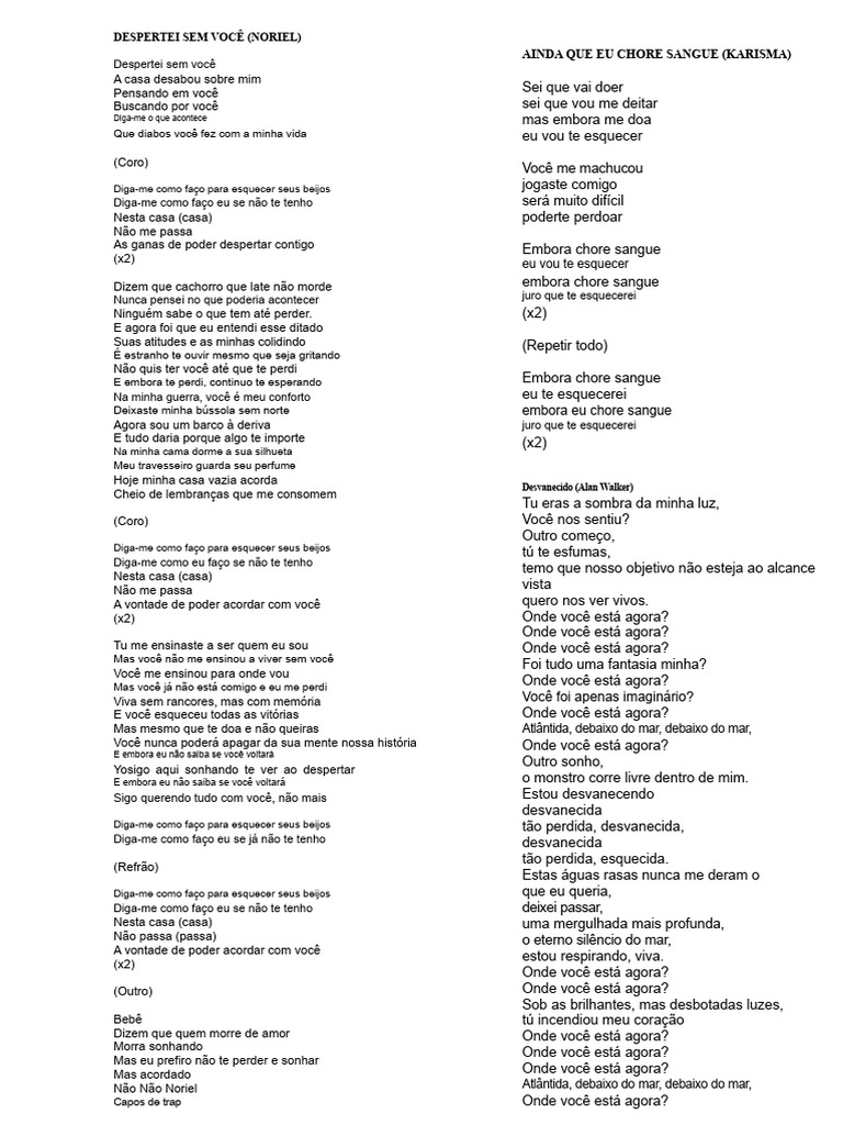 Letras de Música sobre Amor e Perda | PDF
