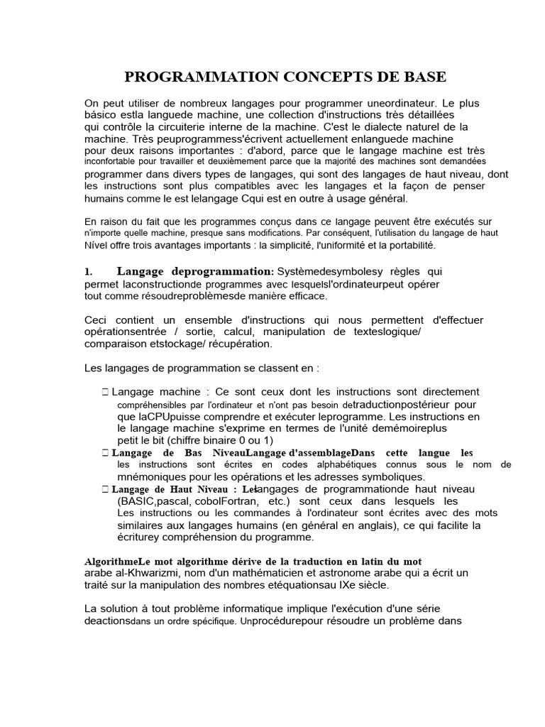 Concepts de base en programmation | PDF | Programmation informatique ...