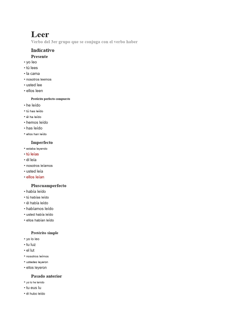 Conjugar El Verbo Leer | PDF