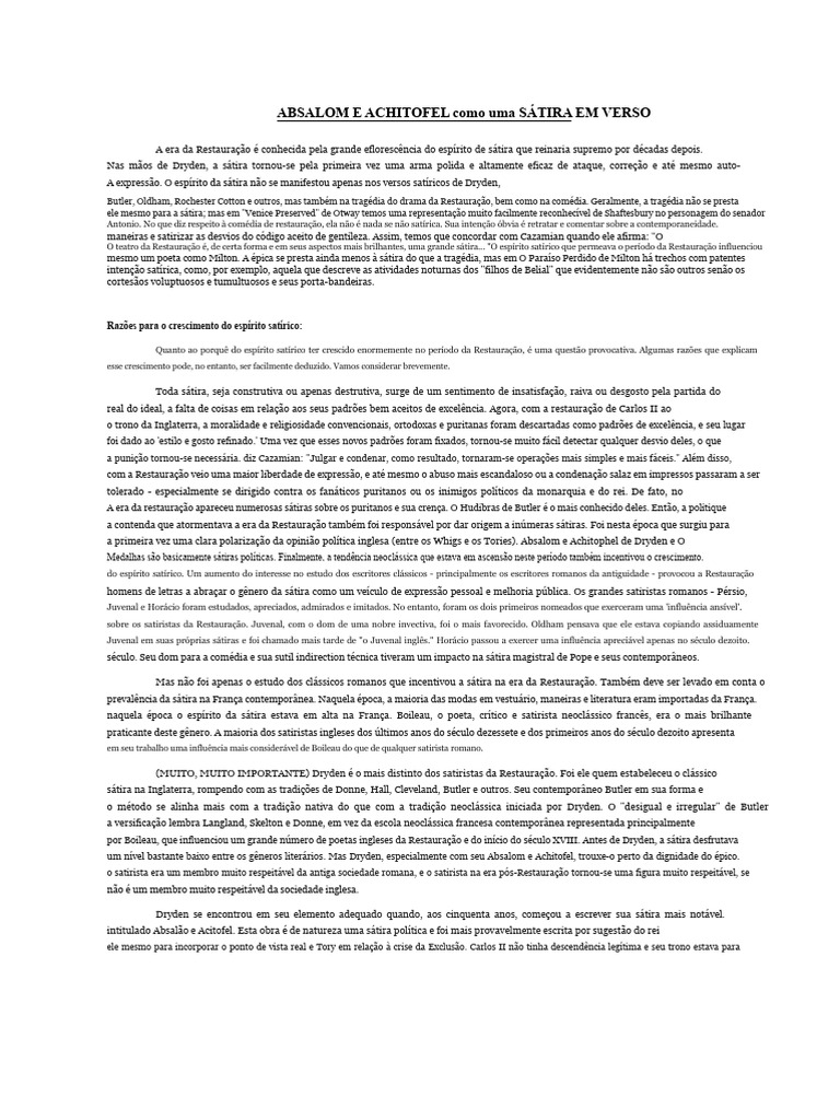 Sátira Política em Absalom e Achitofel | PDF | Sátira | Inglaterra