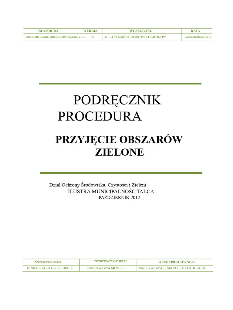 Podręcznik Procedur - Recepcja Terenów Zielonych PDF | PDF