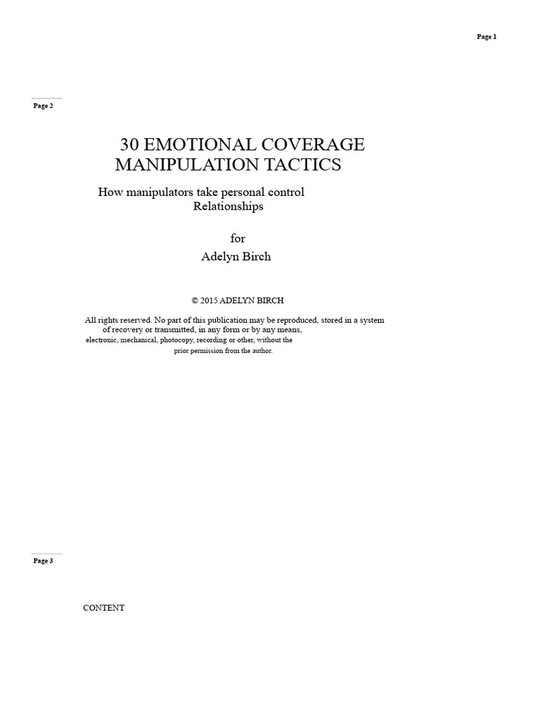 30 Emotional Manipulation Tactics | PDF | Shame | Guilt (Emotion)