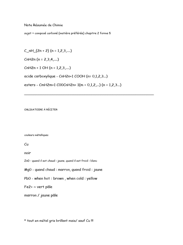 Note Succinct de Chimie | PDF