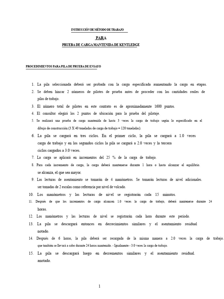 Prueba de Carga de Pilas Kentledge | PDF