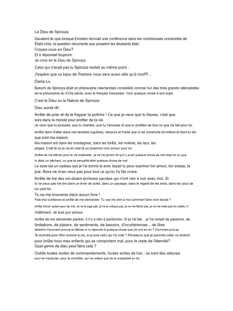 Le Dieu de Spinoza | PDF | Baruch Spinoza | Dieu