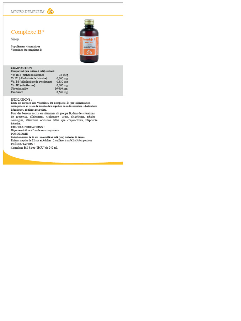 Sirop Complexe B : Vitamines essentielles | PDF