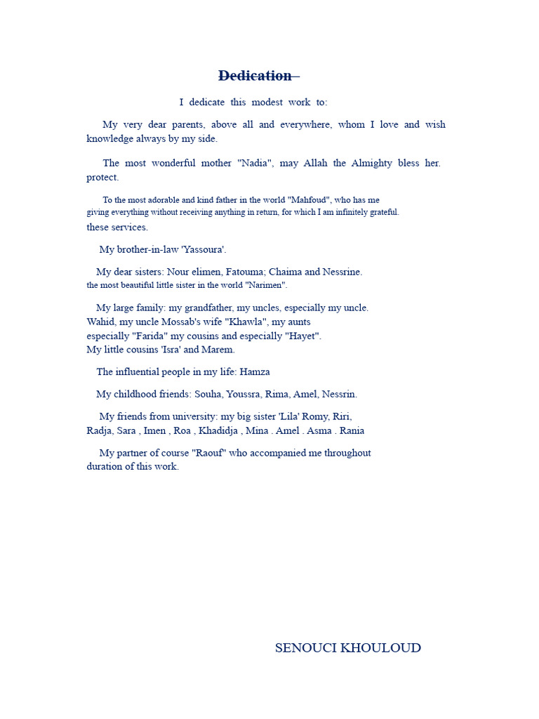 Dedication of Our Final Work | PDF | Family | Kinship And Descent